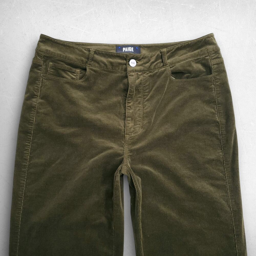 Paige Genevieve Flare Corduroy Pants Stretch Women 30 Dk Brushed Olive 70s Boho - Picture 5 of 15